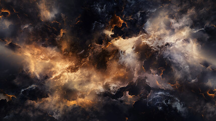 Background of Renaissance Dark Stormy Clouds: Rolling Black Amber Gold Sinister Dusk Dramatic