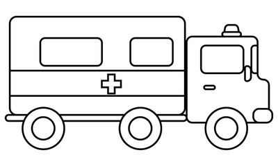 Ambulance outline special transport for kids creativity and activity, Doodle coloring page with a vehicle