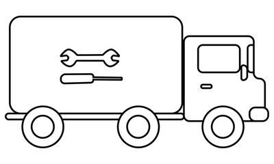 Repairman's van, outline machine for children's creativity and activity, Doodle coloring page with a vehicle