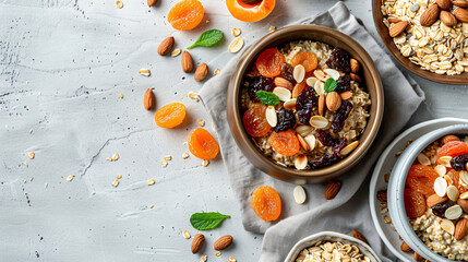 Sweet oatmeal with prunes dried apricots and almond nu - Powered by Adobe