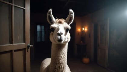 Obraz premium A Llama In A Haunted House On Halloween Upscaled 2