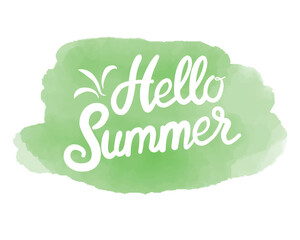 Hello Summer on watercolor. Summer Time logo Templates. Isolated Typographic Design Label. Summer Holidays lettering for invitation, greeting card, prints and posters. Vector illustration
