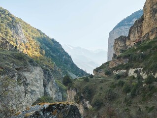 Naklejka premium Mountain natural landscape. The season is early autumn.