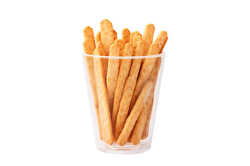 Golden Tower: A Whimsical Glass Full of Crispy French Fries on Transparent PNG Background...