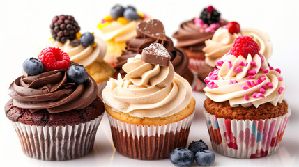 Sweet tasty cupcakes on white background