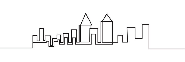 Fototapeta premium Continuous line city building. One single outline cityscape continuous construction. Editable stroke Vector illustration Building background. EPS 10