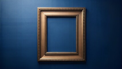 Fototapeta premium Bronze Frame on Navy Blue Wall: A stylish bronze frame on a rich navy blue wall, ideal for adding depth and elegance to any display. 