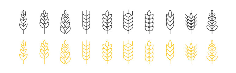 Wheat spike, grain icon set. Vector EPS 10