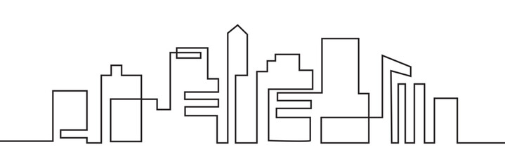 Continuous line city building. One single outline cityscape continuous construction. Editable stroke Vector illustration Building background.  EPS 10