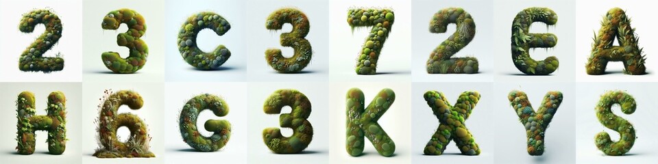Blend Grass and Moss Lettering Typeface. AI generated illustration