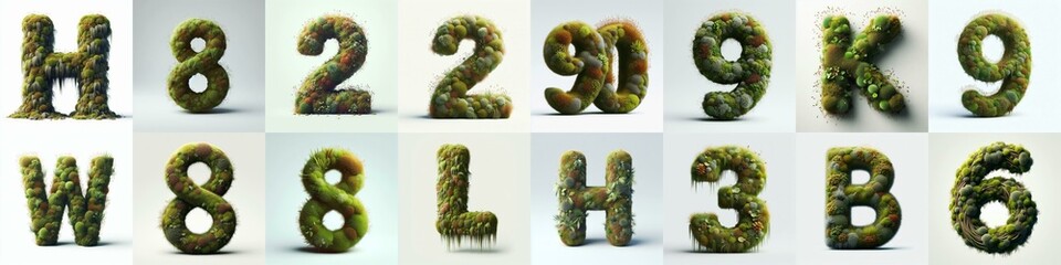 Fototapeta premium Blend Grass and Moss Lettering Typeface. AI generated illustration