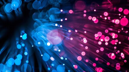 Creative abstract tech business composition with bright shades of blue, pink and glitter on a dark background. Business abstract background for computer technology.
