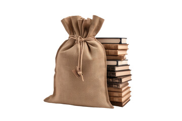 Obraz premium The Literary Voyage: A Tower of Knowledge in a Satchel on Transparent PNG Background...