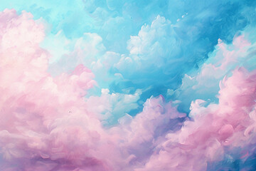 Soft, dreamy pastel clouds of cotton candy pink and baby blue float gracefully on a canvas painted...