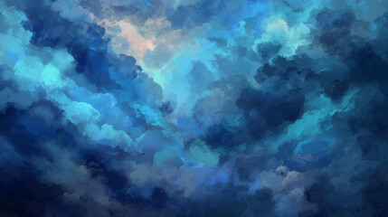Fototapeta premium Background of Renaissance Dark Stormy Cloud Painting: Blue, Sapphire, Menacing Colors in Evening Dramatic Style