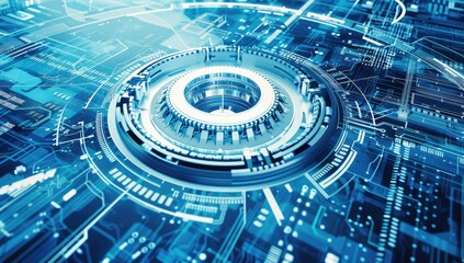 A futuristic sci-fi circuitry hub pulsating with technological marvels.