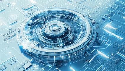 A futuristic sci-fi circuitry hub pulsating with technological marvels.