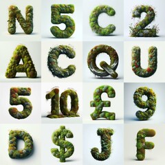 Naklejka premium Blend Grass and Moss Lettering Typeface. AI generated illustration
