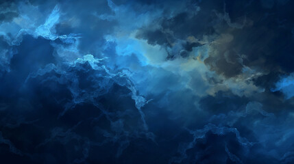 Background of Renaissance Dark Stormy Cloud Painting: Blue, Sapphire, Menacing Colors in Evening Dramatic Style"