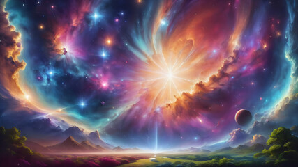 Fototapeta premium Astral Wonders: Bright Stars and Glowing Supernovas in Space