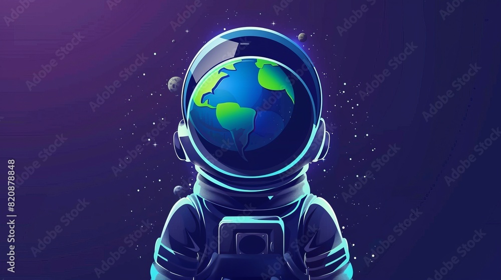 Poster an astronaut in a spacesuit and helmet explores the galaxy with sadness on earth. modern cosmonauts 