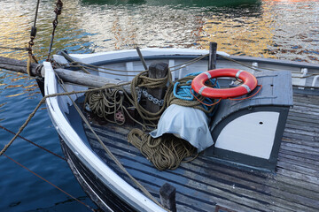 Beautiful capture of an old sailing ship in the picturesque Nyhavn Harbor, Copenhagen (No. 2; bow...