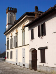 Gaggiano, Milan Italy: exterior of historic houses along the Naviglio Grande