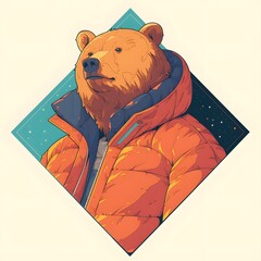 E-sport gamer style bear mascot in oversized jacket, vector logo illustration, on isolated background.