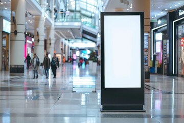 Fototapeta premium Mockup Vertical Empty Signboard for Advertising in Shopping Mall - Commercial Floor Display. Beautiful simple AI generated image in 4K, unique.