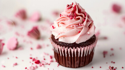 Tasty cupcake for Mothers Day on white background