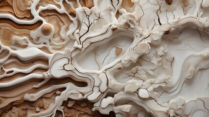 an abstract tree trunk made from white agate with intricate brown veins