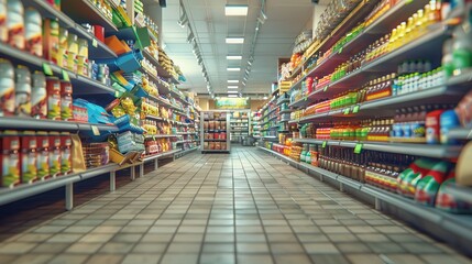 Abstract supermarket and commodity product on shelf