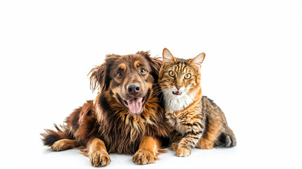 Portrait of Happy dog and cat that looking at the camera