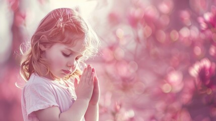 religious angel kid little girl praying to god holy light, ai