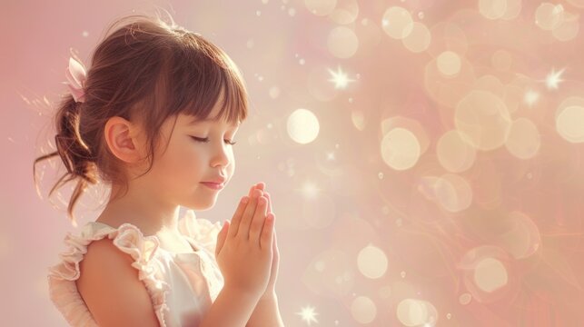 religious angel kid little girl praying to god holy light, ai