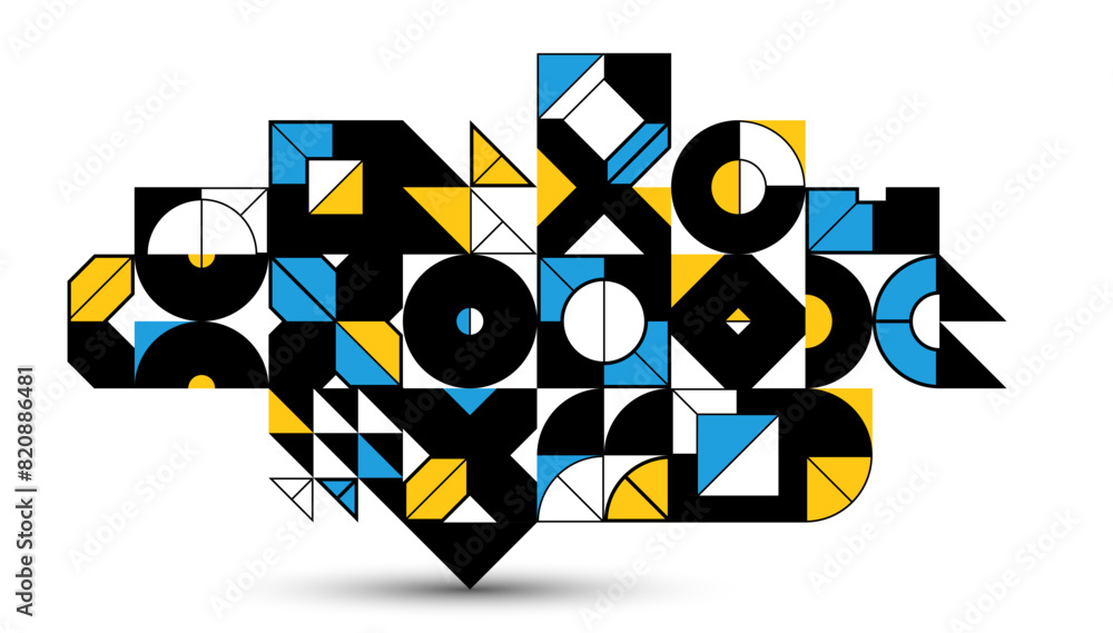 Poster bauhaus style abstract geometric vector background with circles triangles and lines, geometrical abs