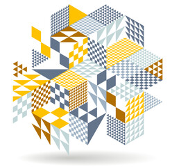 Abstract vector art with 3D isometric cubes geometric background, op art blocks with different forms isolated, polygonal graphic design, cubical theme.