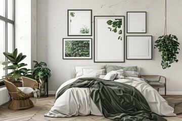 Mockup frame in interior background, room in light pastel colors, Scandi-Boho style, 3d render. Beautiful simple AI generated image in 4K, unique. - Powered by Adobe