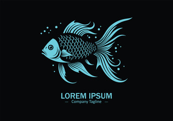 Fish in ocean logo icon vector silhouette