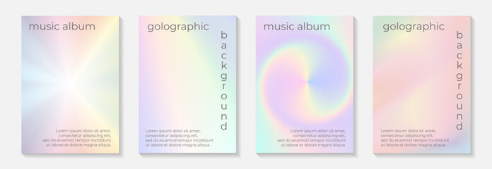 Naklejka premium Modern abstract card templates for flyer or poster with holographic or rainbow background.
