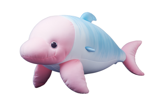 Whimsical Pink and Blue Whale Stuffed Animal on Transparent PNG Background...