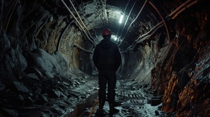 Worker in hard hat standing in the mine