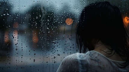 Emotional Rainy Window Reflection