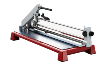 The Dance of Red and White: A Tile Cutters Symphony on Transparent PNG Background...