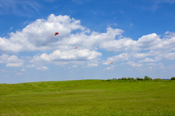 A nice day to fly a kite in the wind. Sunny clear sky