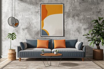 large blank picture frame in a modern appartement - poster / art mockup template for product placement. Beautiful simple AI generated image in 4K, unique.