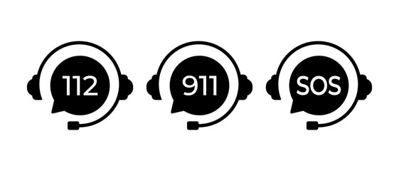 Emergency call icon vector set. Help telephone number symbol