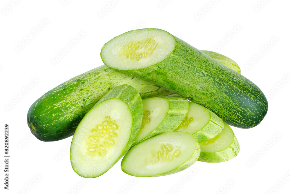 Poster sliced cucumber isolated on white background