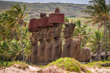 moais on Anakena beach, Rapa Nui, on Easter Island