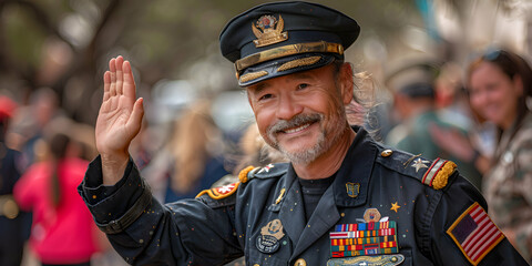 A child giving a high-five to a veteran during a Memorial Day event, to freeze the joyful and appreciative moment, highlighting the connection and gratitude